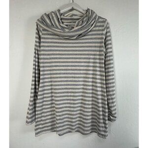 Synergy Womens Gray Striped Long-Sleeve Organic Cotton Tunic Top Cowl Neck Large